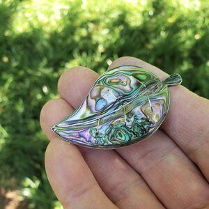 Sterling Silver & Abalone Leaf Brooch Taxco Signed SJB Steven Jay Begay